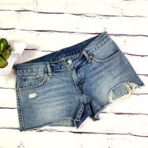 Levi's Medium Wash Raw Hem Mid-Rise Denim Shorts